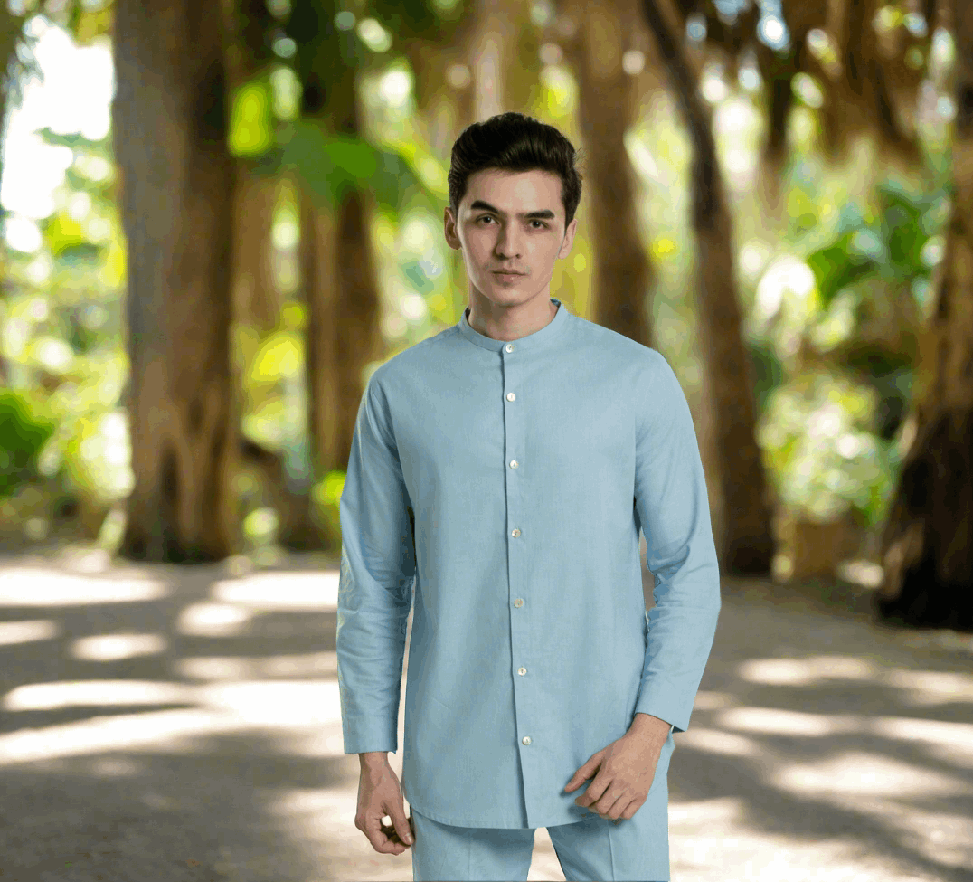 Band Collar Linen Shirt Casual Shirt