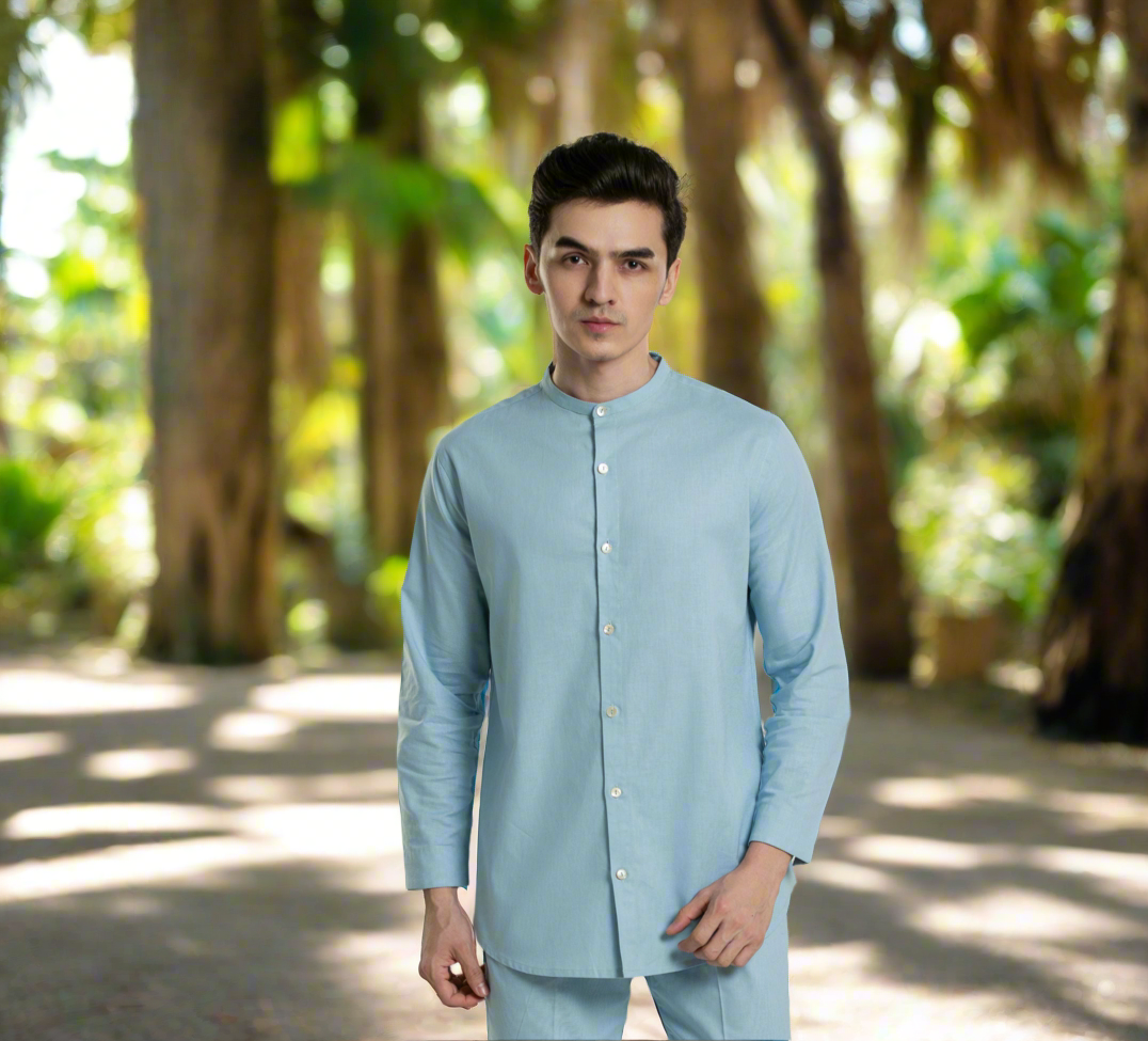 Band Collar Linen Shirt