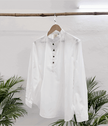 Men's White Short Kurta with Mandarin Collar