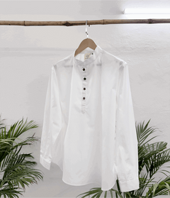 Men's White Short Kurta with Mandarin Collar