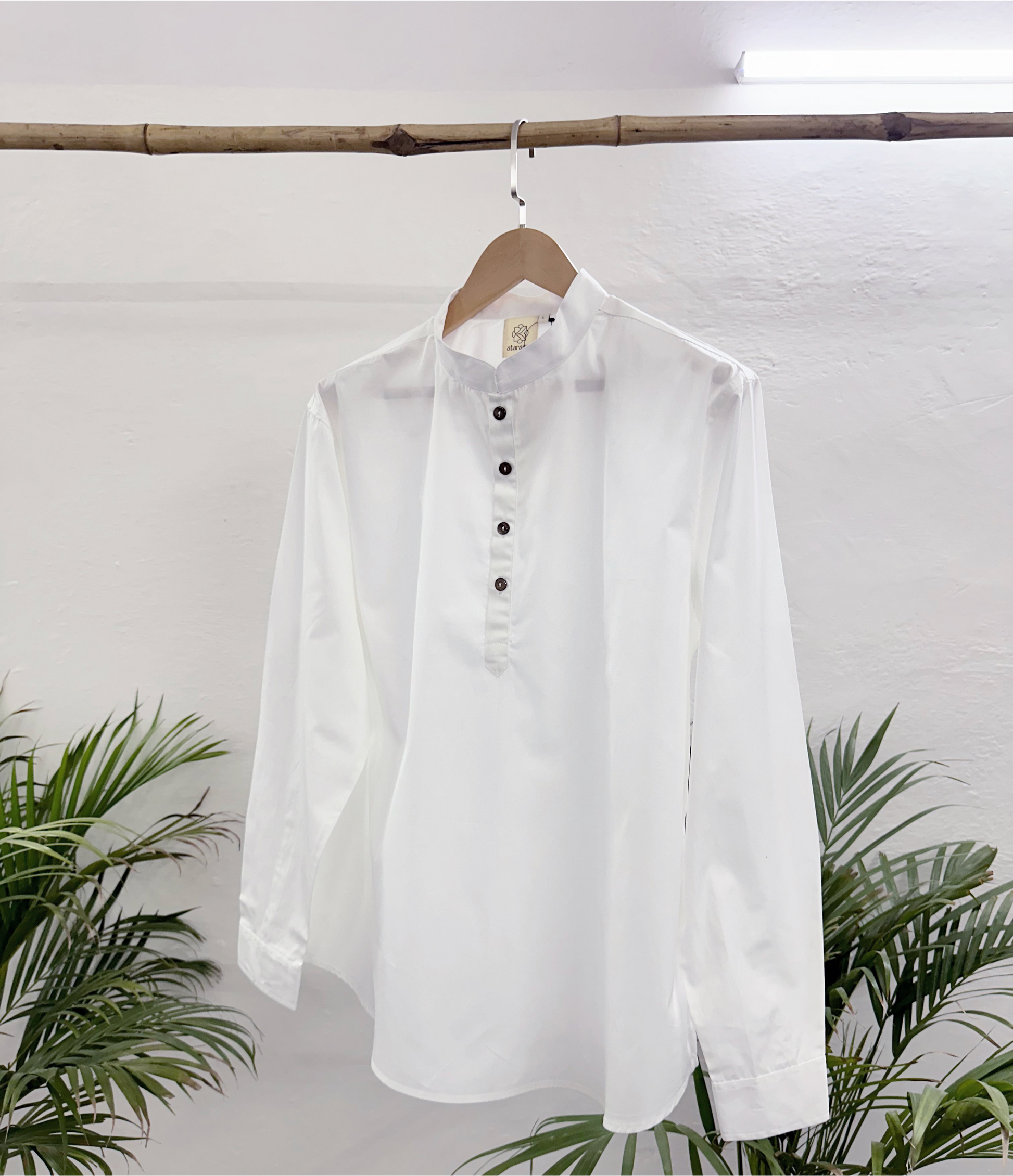 Men's White Short Kurta with Mandarin Collar