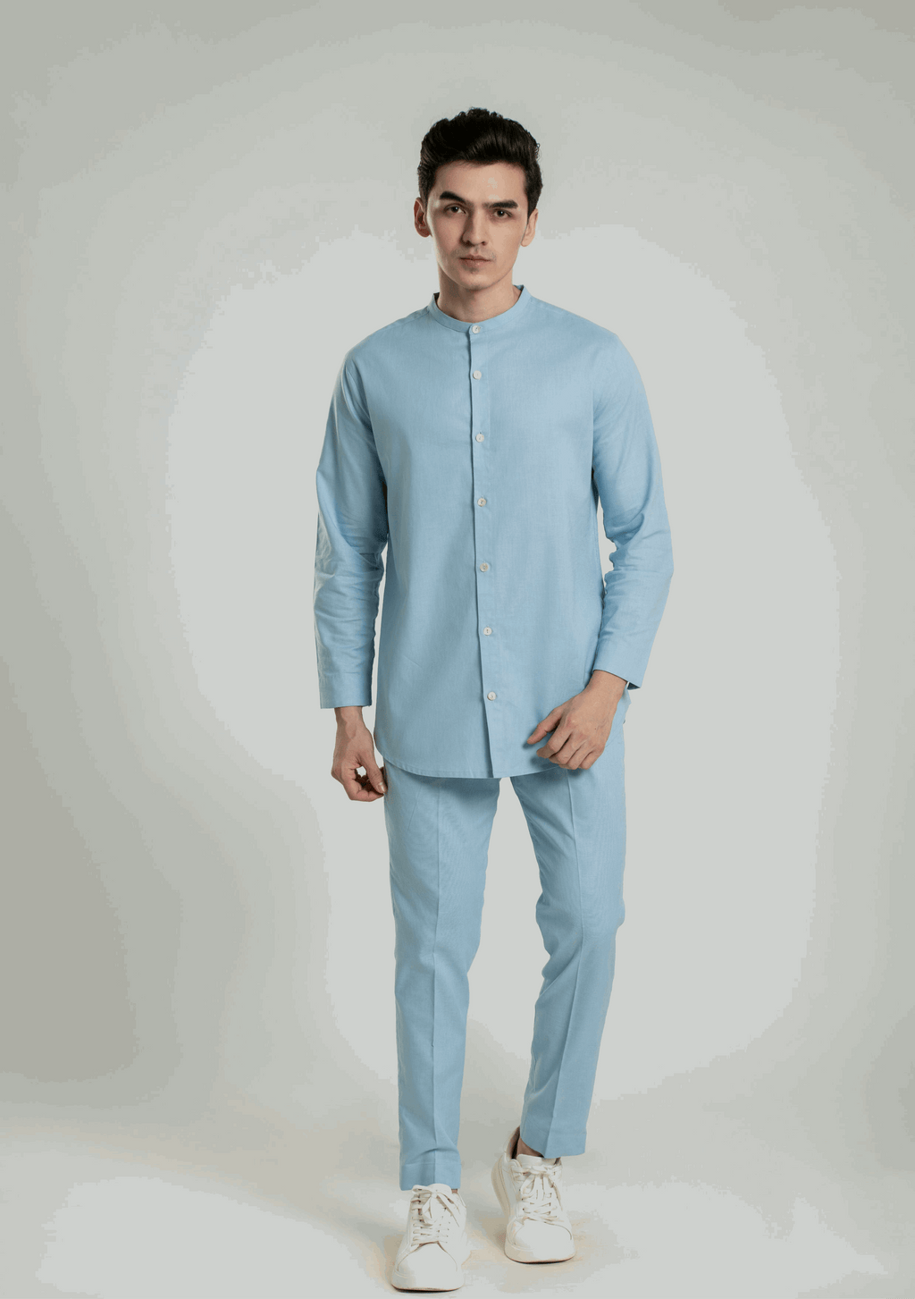 Band Collar Linen Shirt Casual Shirt