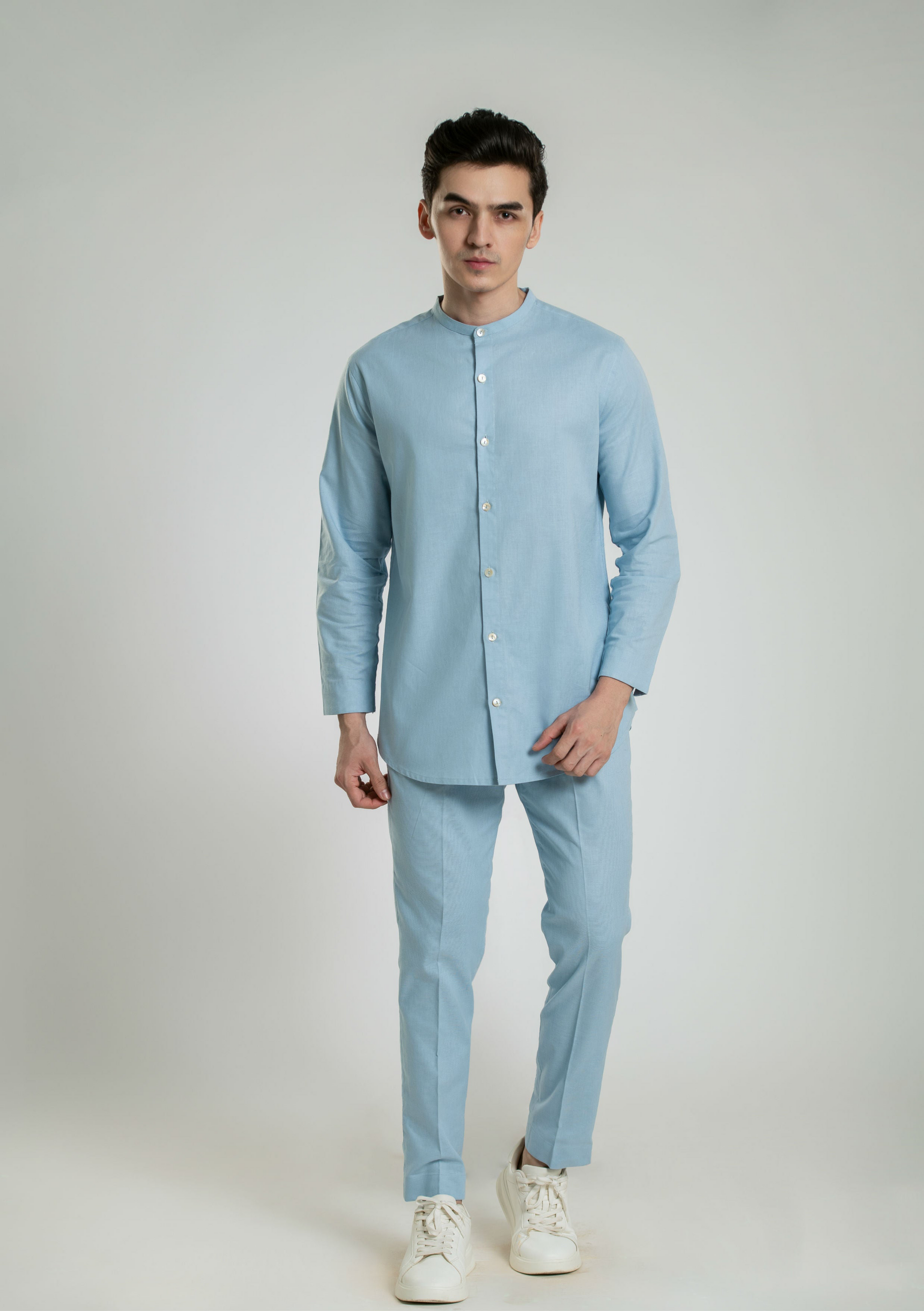 Band Collar Linen Shirt