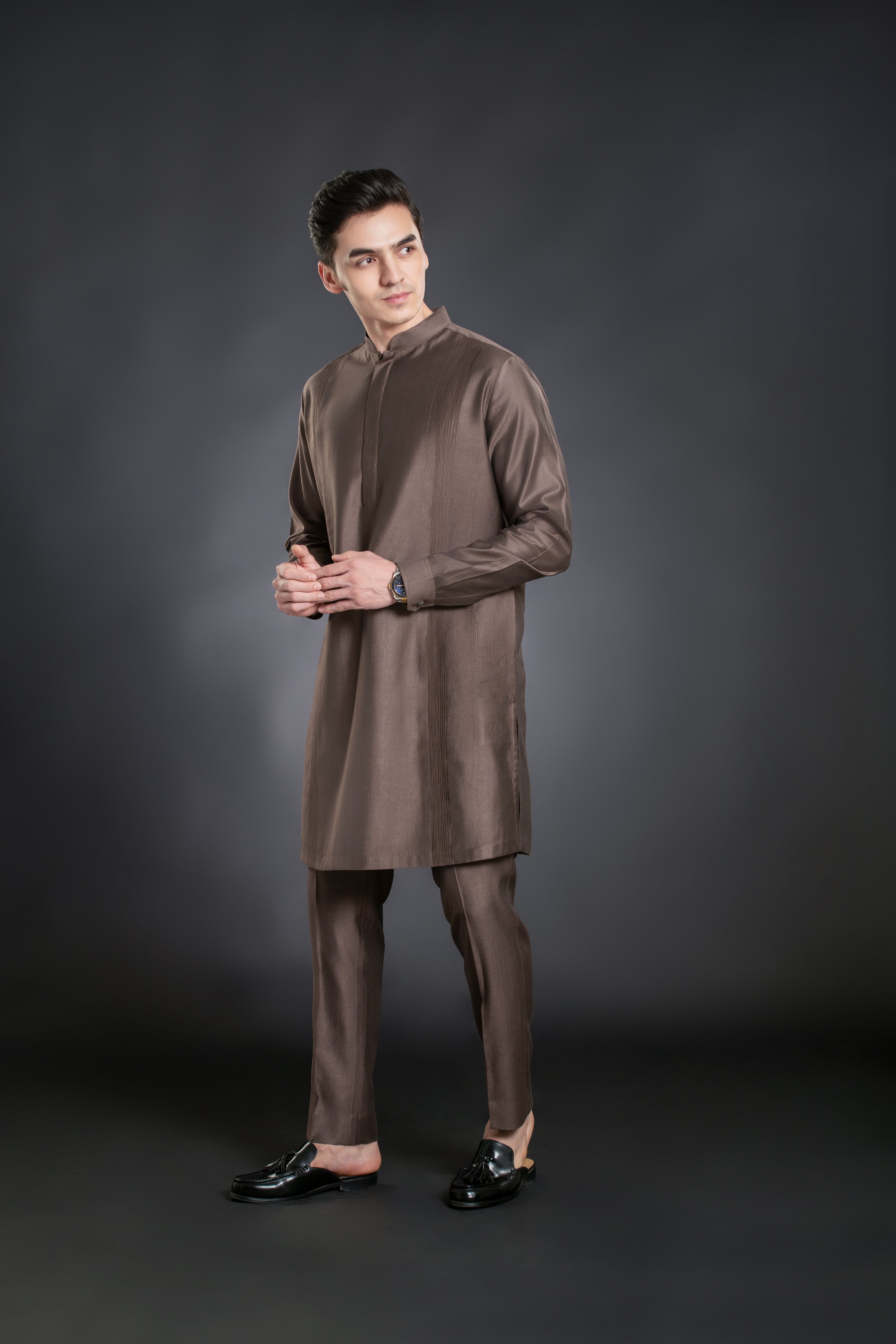 Men's Pin tucks Mid-length Kurta Pant set