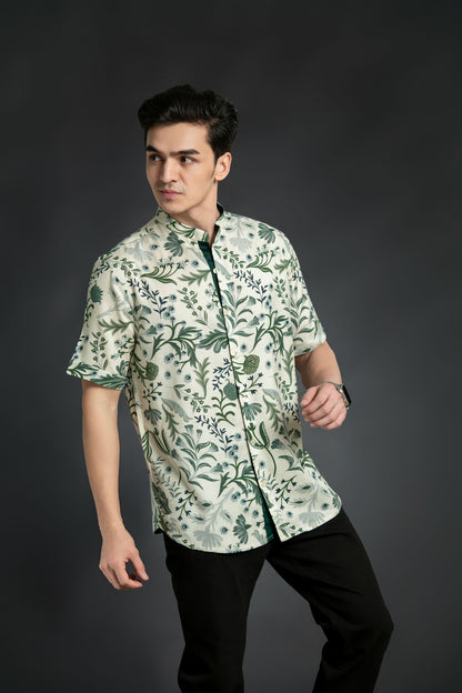 Floral Shirt With Mandarin Collar