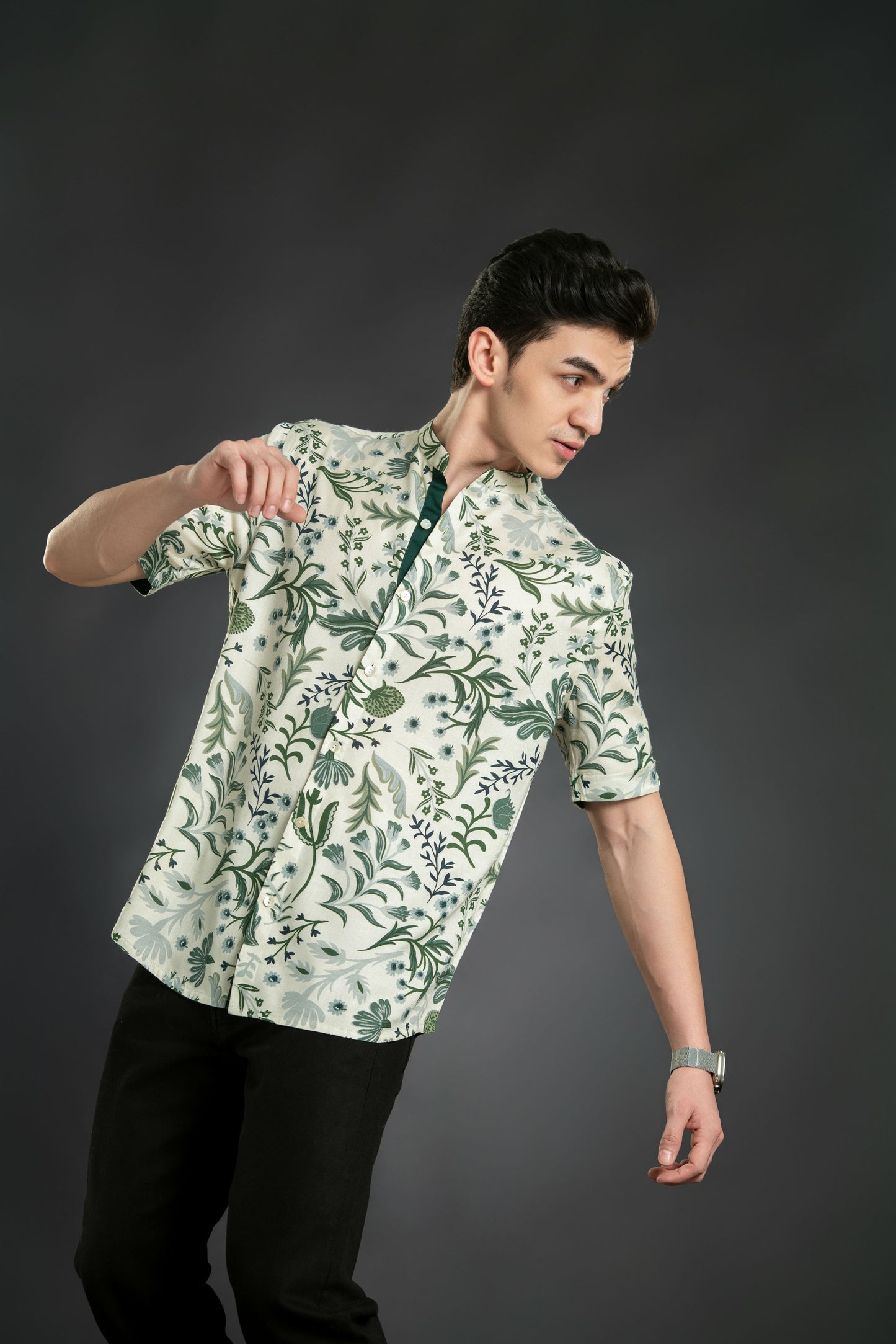 Floral Shirt With Mandarin Collar