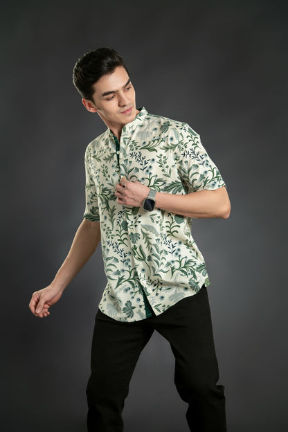Floral Shirt With Mandarin Collar