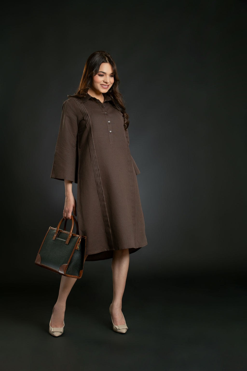 Women's Pleated Shirt Linen Dress