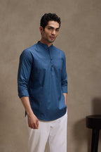 Admiral Blue Premium Cotton Mandarin Collar Short Kurta Short Kurta Short Kurta