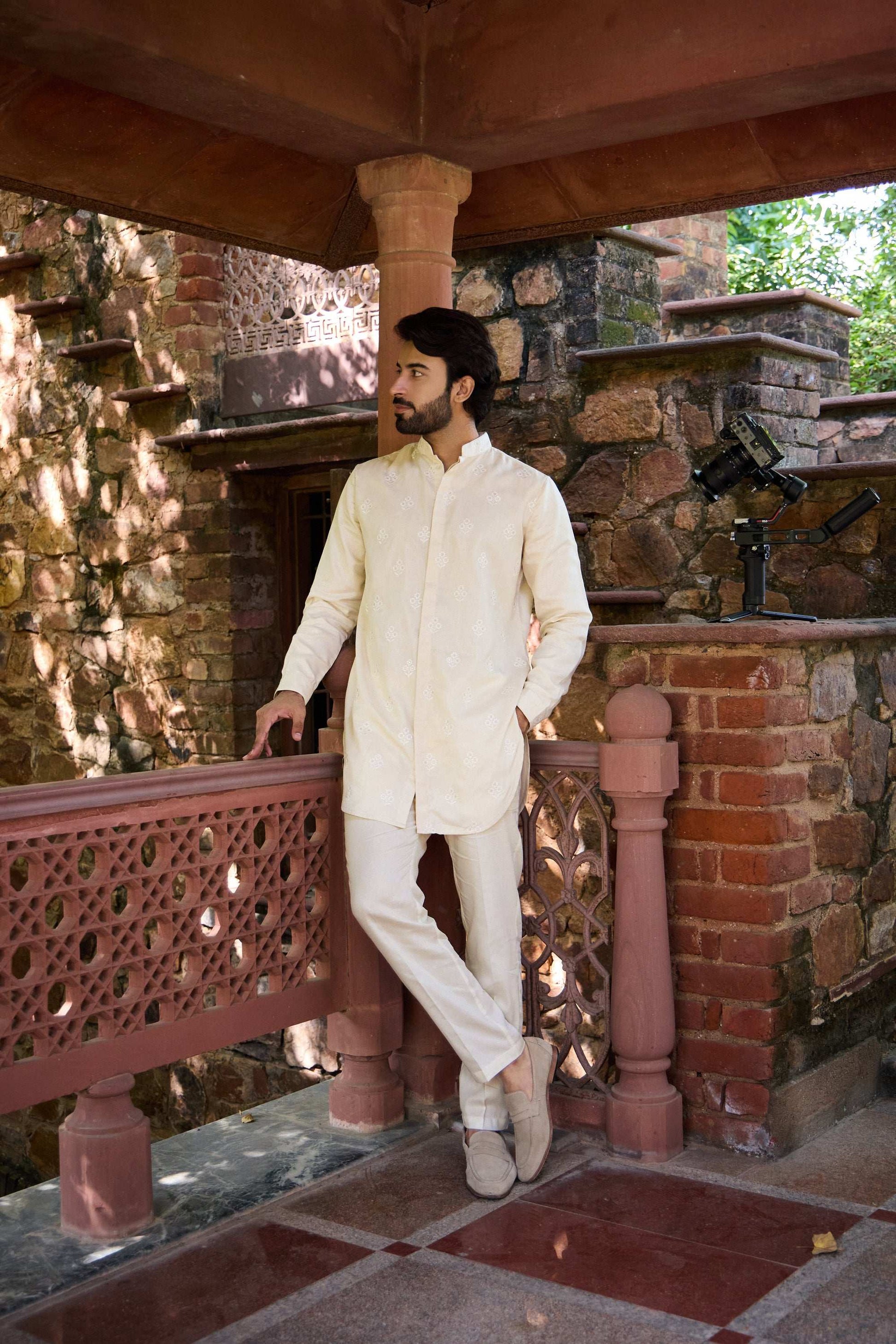 Arham - Embroidered Traditional Silk Collar Kurta Set for Men Kurta Pant Set Kurta Pant Set