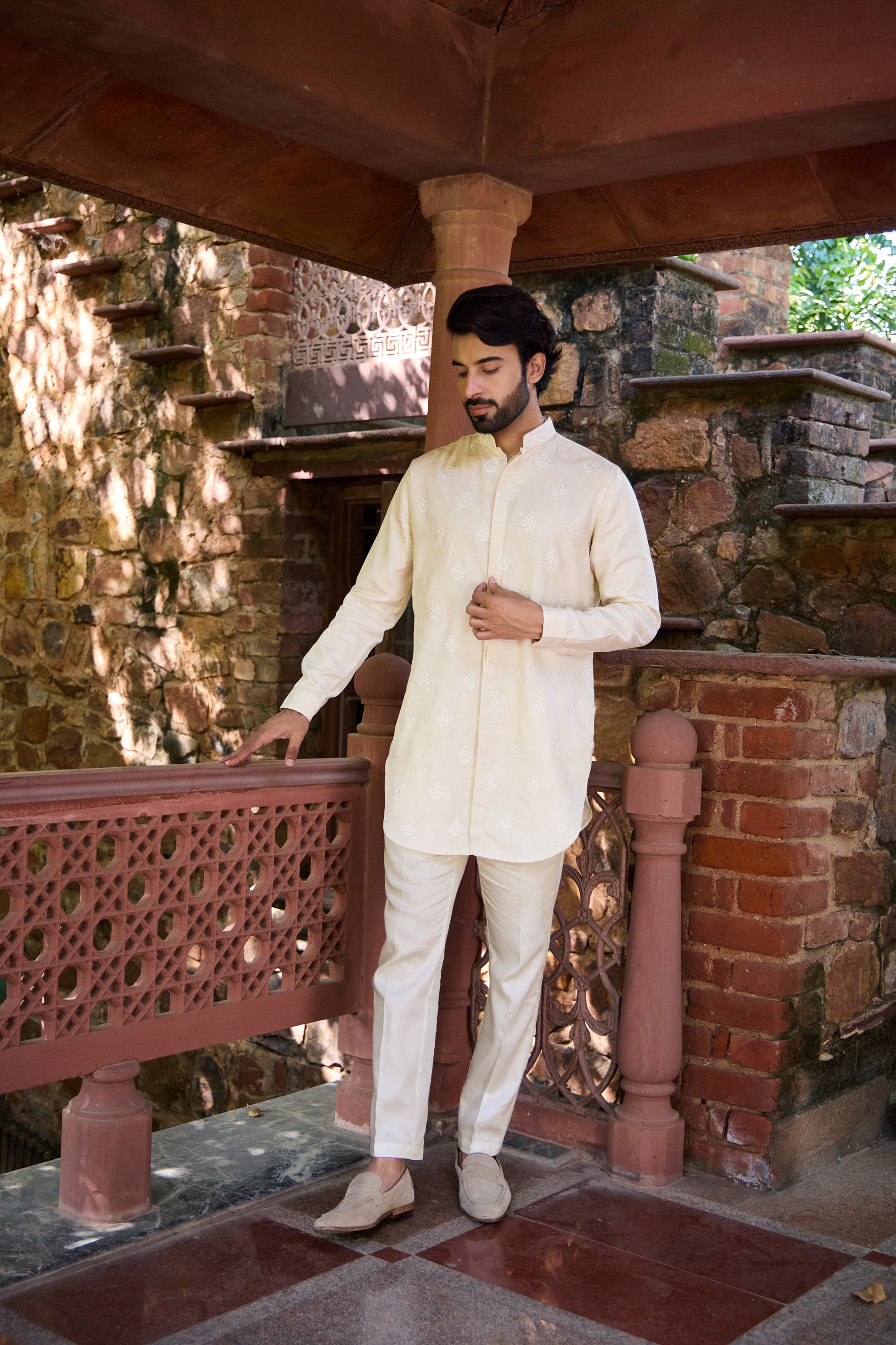 Arham - Beige Silk men kurta