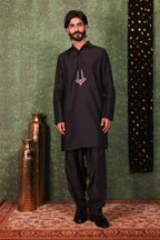 Parvaaz - Men's Embroiderd Black Kurta Salwar Set