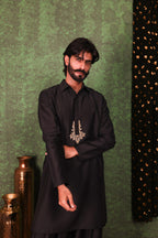 Parvaaz - Men's Embroiderd Black Kurta Salwar Set