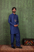 Parvaaz - Men's Embroiderd Royal Blue Kurta Salwar Set