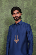 Parvaaz - Men's Embroiderd Royal Blue Kurta Salwar Set