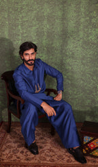 Parvaaz - Men's Embroiderd Royal Blue Kurta Salwar Set