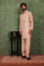 Parvaaz - Men's Embroiderd Beige Kurta Salwar Set