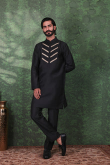 Gulzar - Men's Designer Black Kurta Pant Set