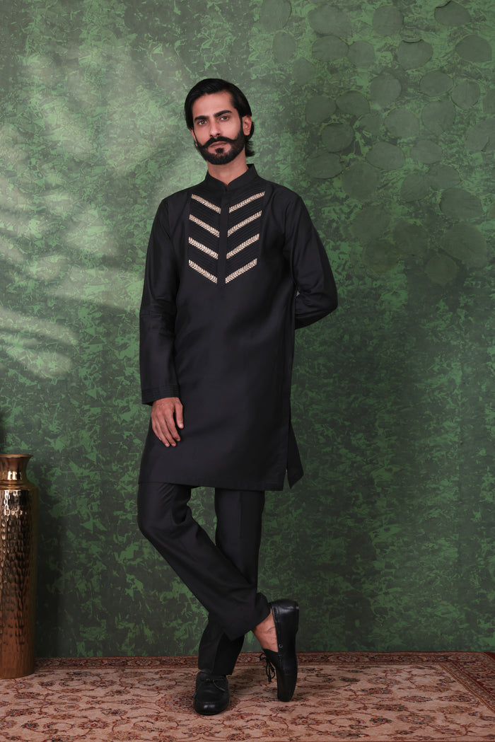 Gulzar - Men's Designer Black Kurta Pant Set