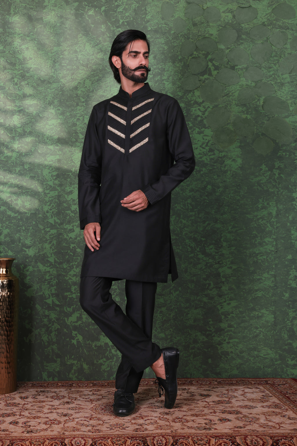 Gulzar - Men's Designer Black Kurta Pant Set