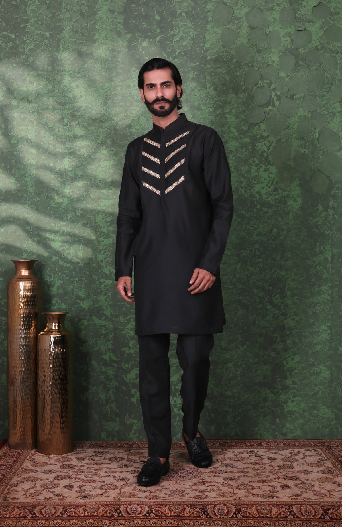 Gulzar - Men's Designer Black Kurta Pant Set