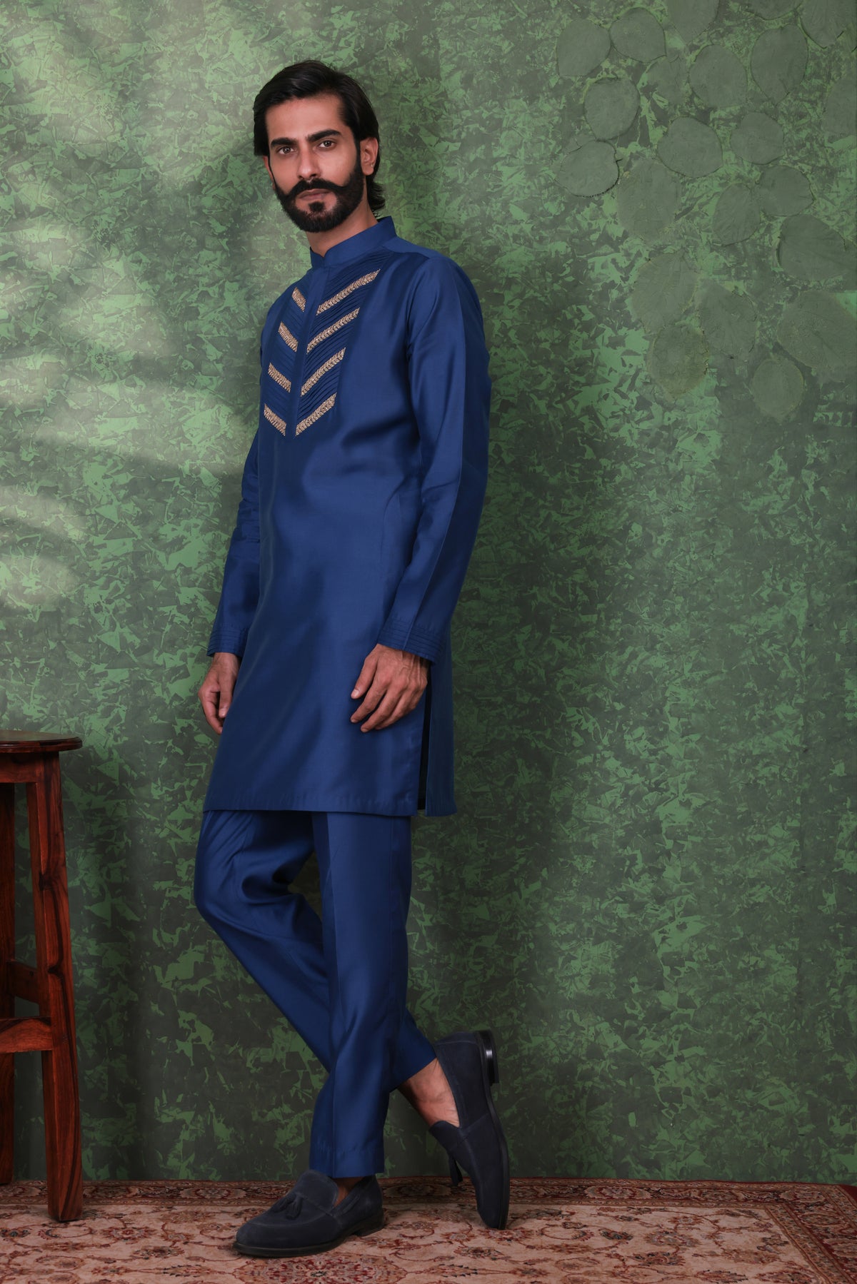 Gulzar - Men's Designer Royal Blue Kurta Pant Set