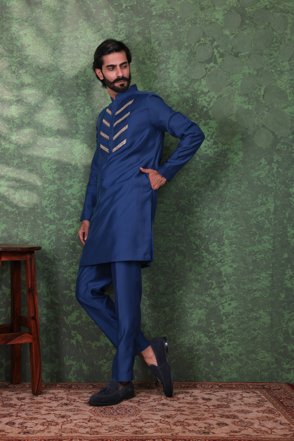 Gulzar - Men's Designer Royal Blue Kurta Pant Set
