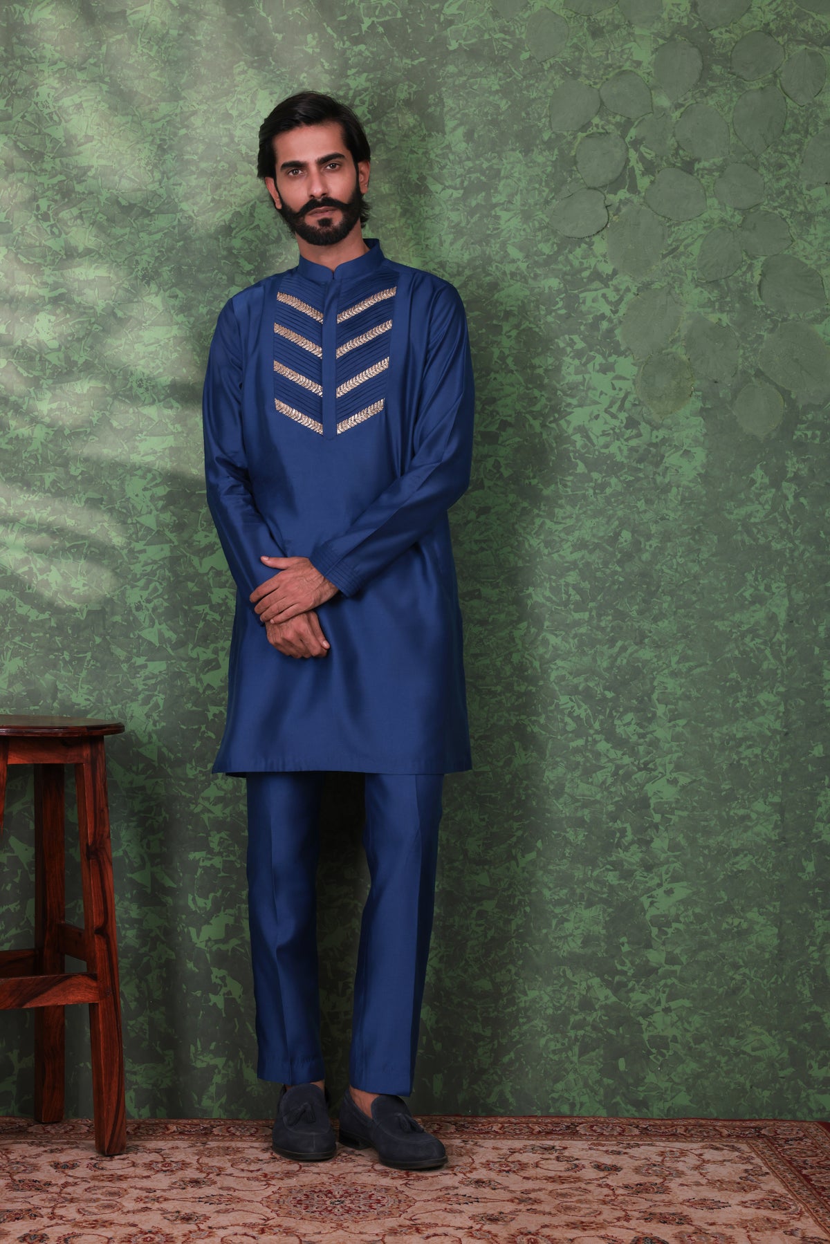 Gulzar - Men's Designer Royal Blue Kurta Pant Set