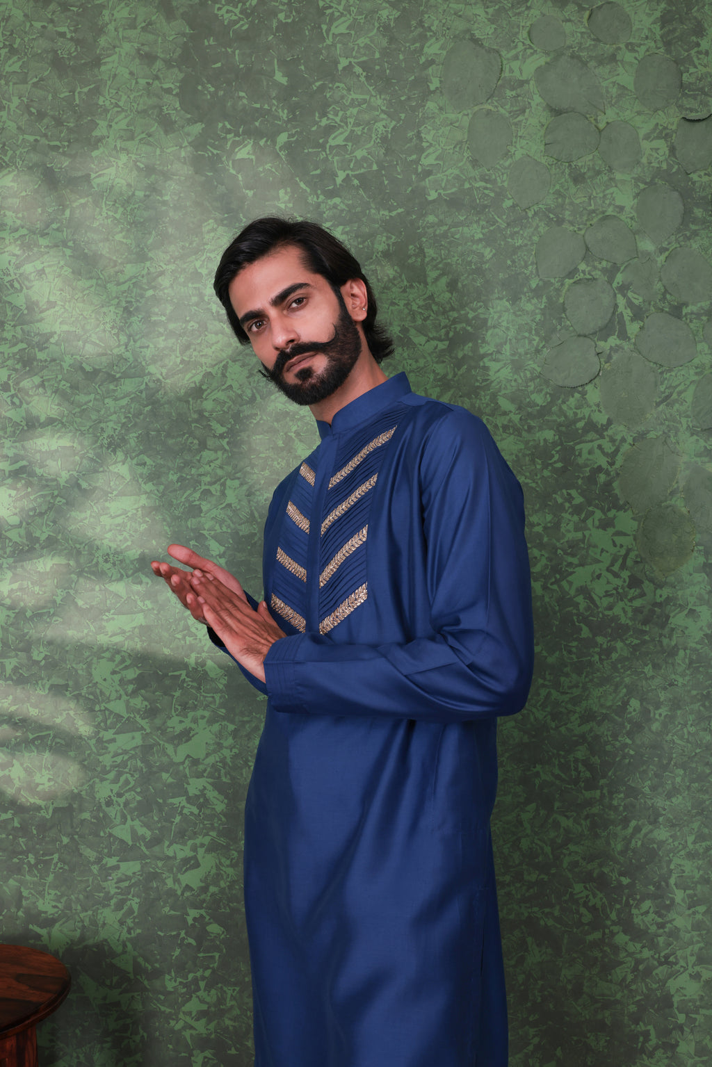 Gulzar - Men's Designer Royal Blue Kurta Pant Set