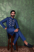 Gulzar - Men's Designer Royal Blue Kurta Pant Set