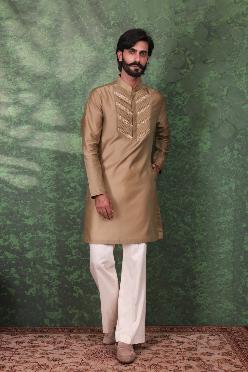 Gulzar - Men's Designer Sage Green Kurta Pant Set