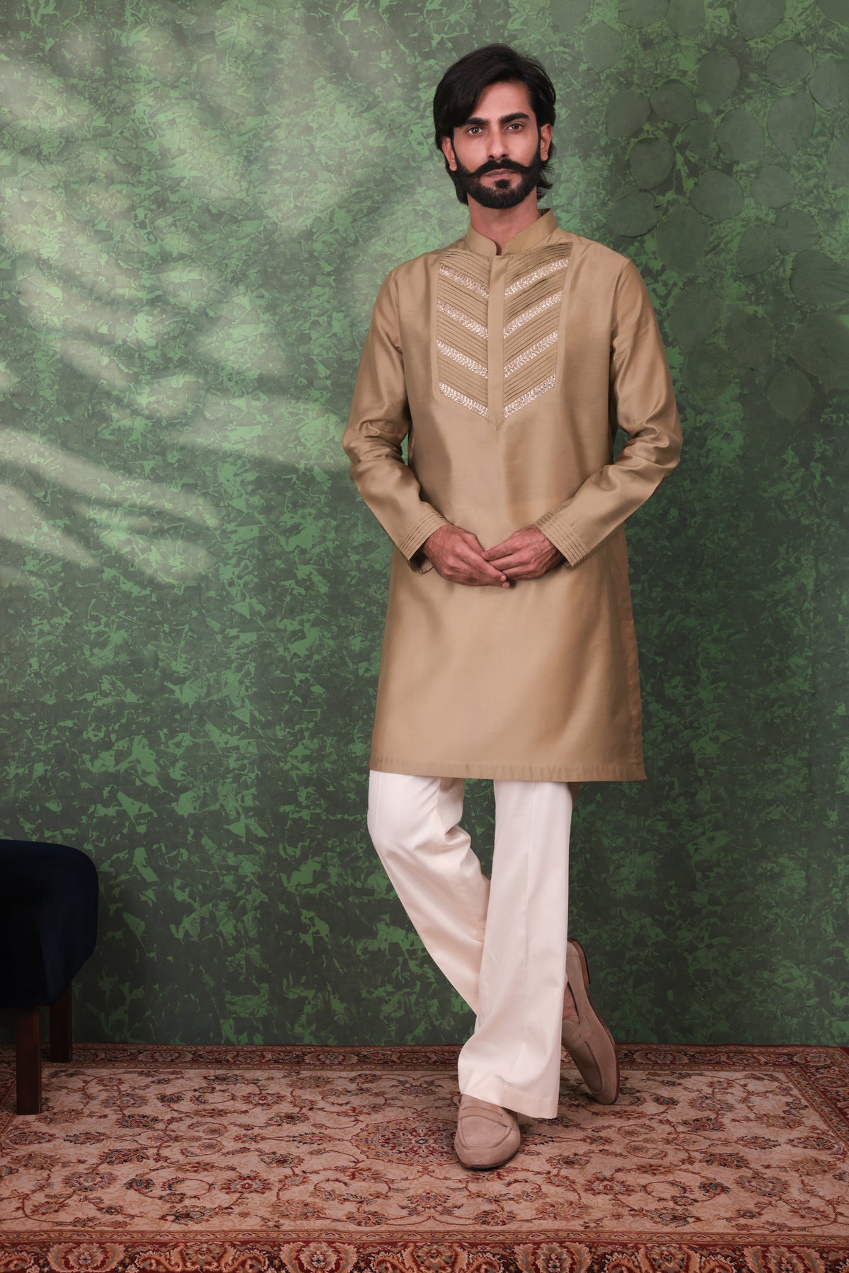 Gulzar - Men's Designer Sage Green Kurta Pant Set