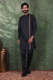Dastoor - Men's Black Cotton Kurta set