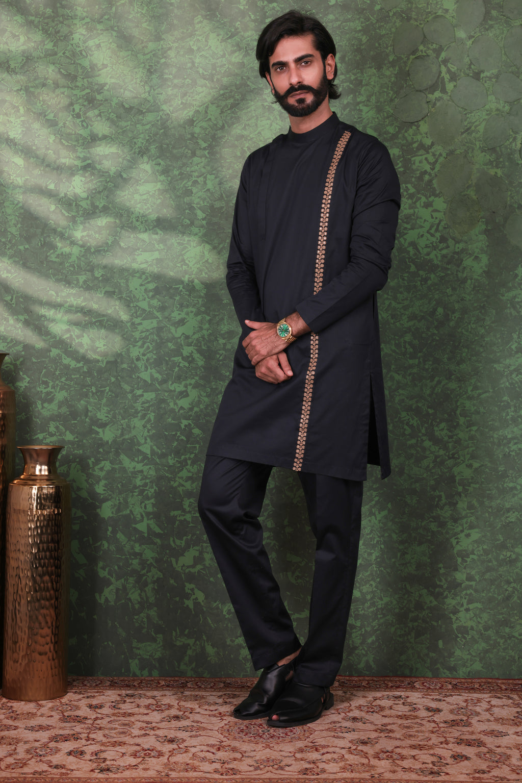 Dastoor - Men's Black Cotton Kurta set