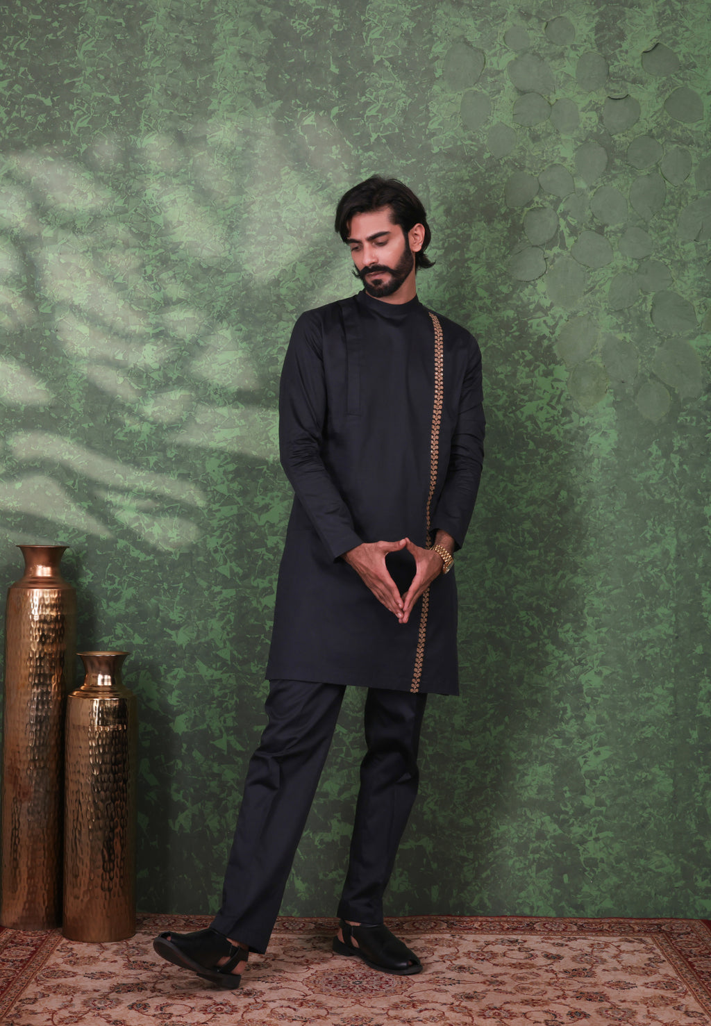 Dastoor - Men's Black Cotton Kurta set