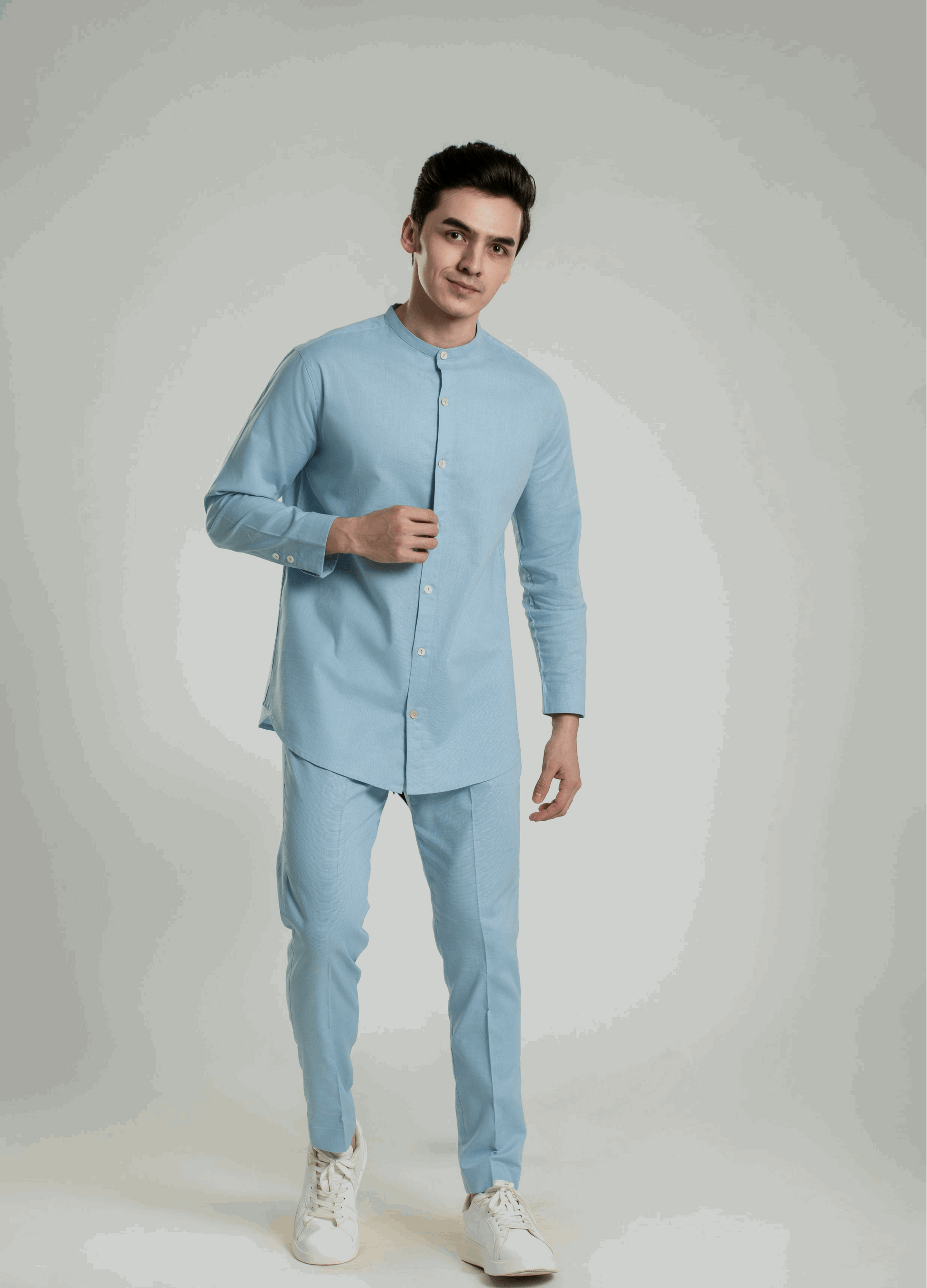 Band Collar Linen Shirt Casual Shirt