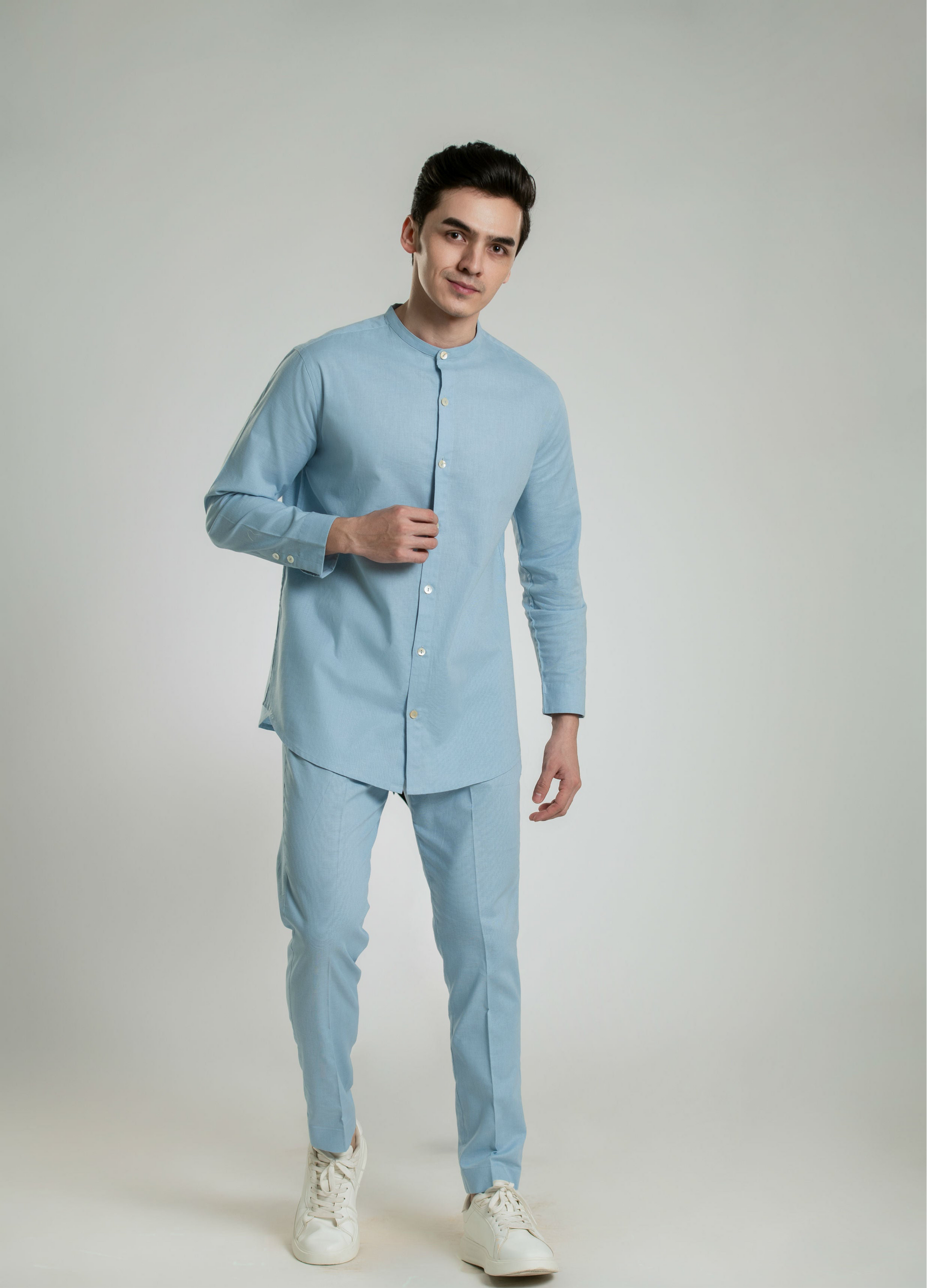 Band Collar Linen Shirt