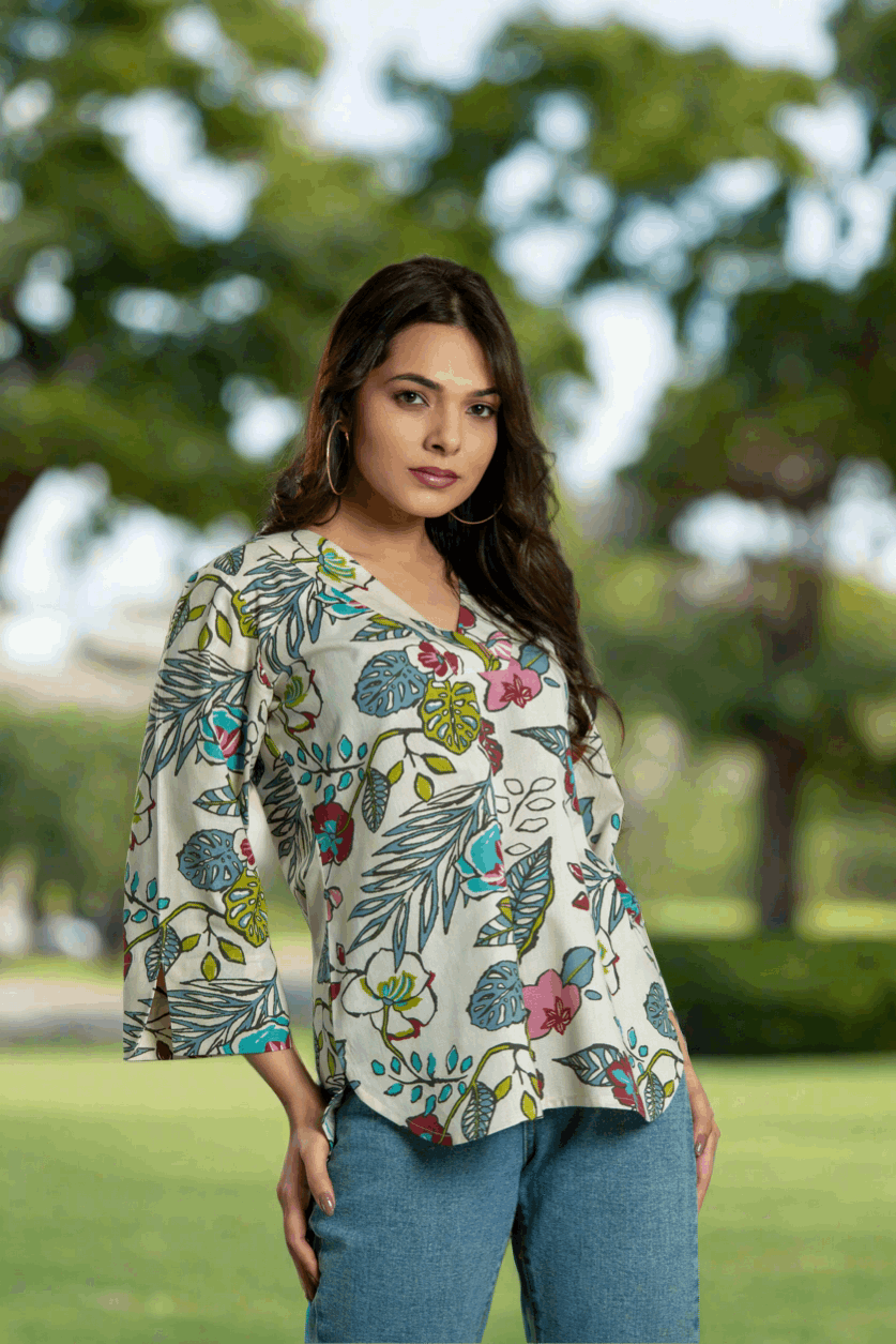 Beige Floral Top Casual Top