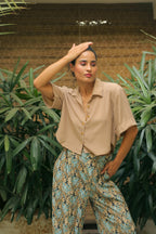 Women's Beige Crop Shirt Shirts Solid Crop Shirt