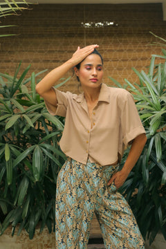 Women's Beige Crop Shirt