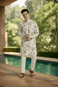 Floral Linen Kurta Set With Anchor Thread Embroidery Kurta Pant Set
