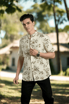 Floral Mandarin Linen Shirt