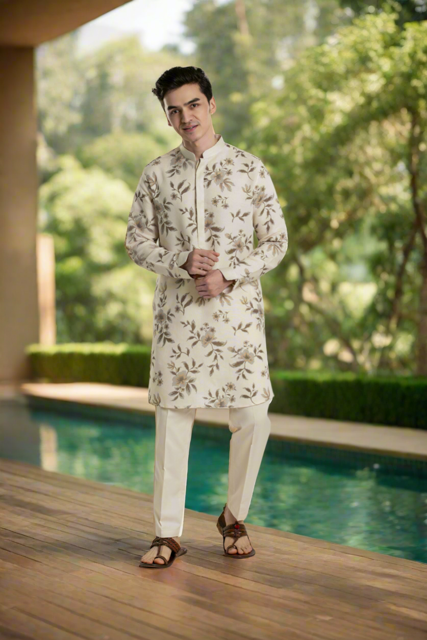 Beige floral kurta set