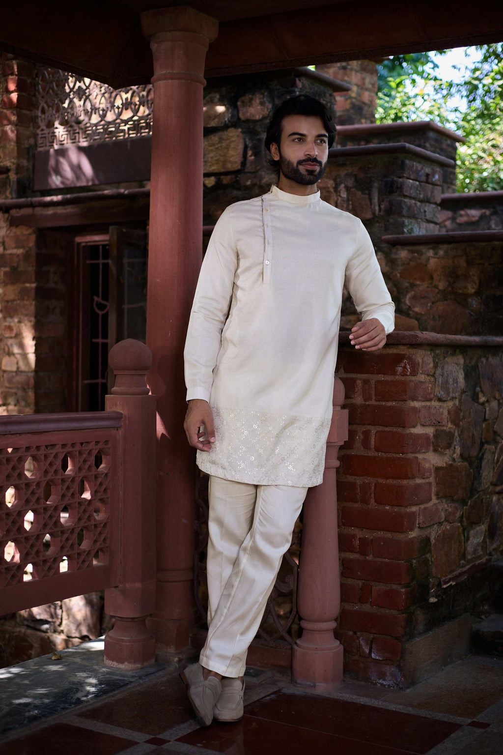 Faiz - Bengali Style Luxuries Silk Band Collar Men's Kurta Set Kurta Pant Set Kurta Pant Set