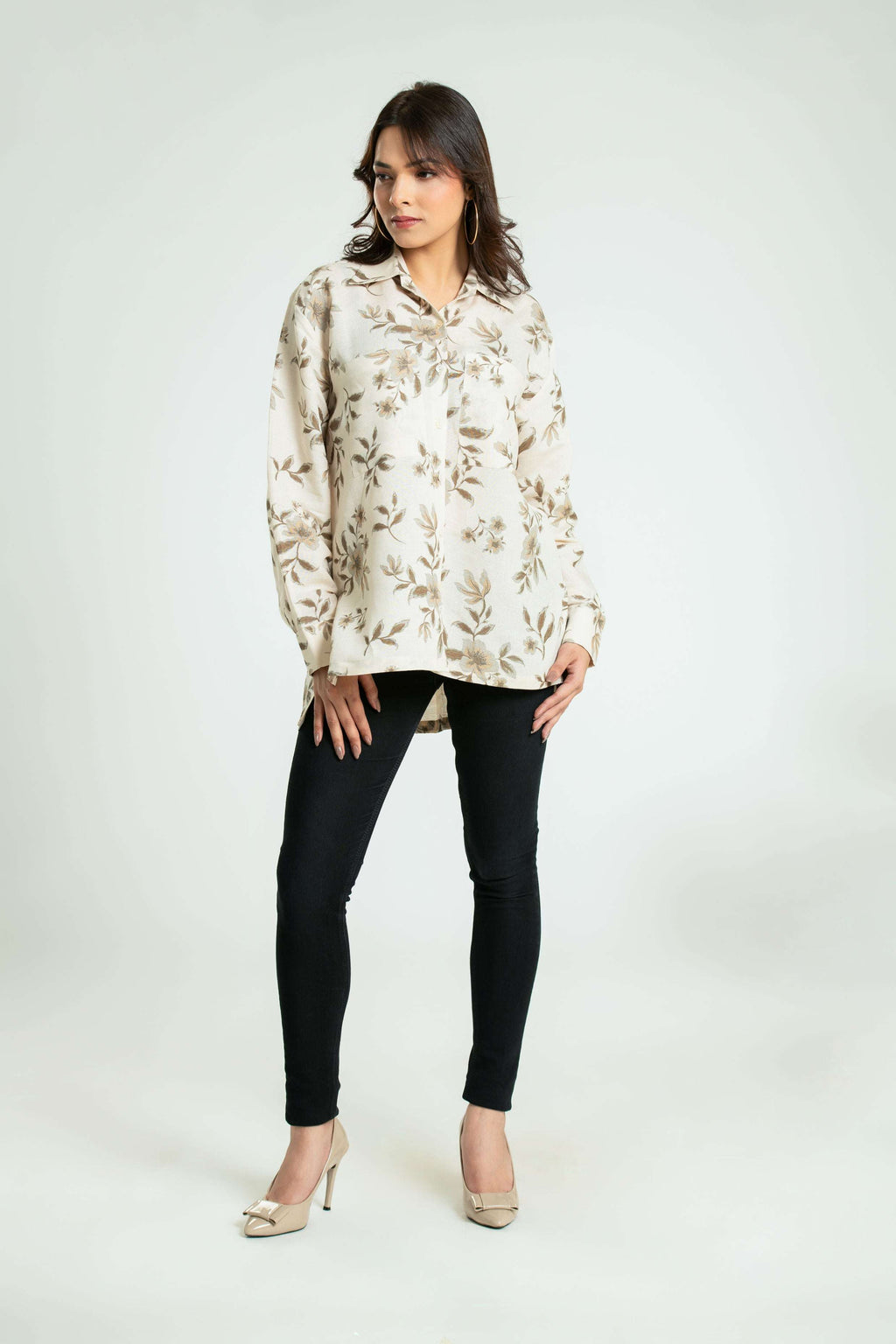 Women's Floral Printed Oversize Fit Shirt Casual Shirt