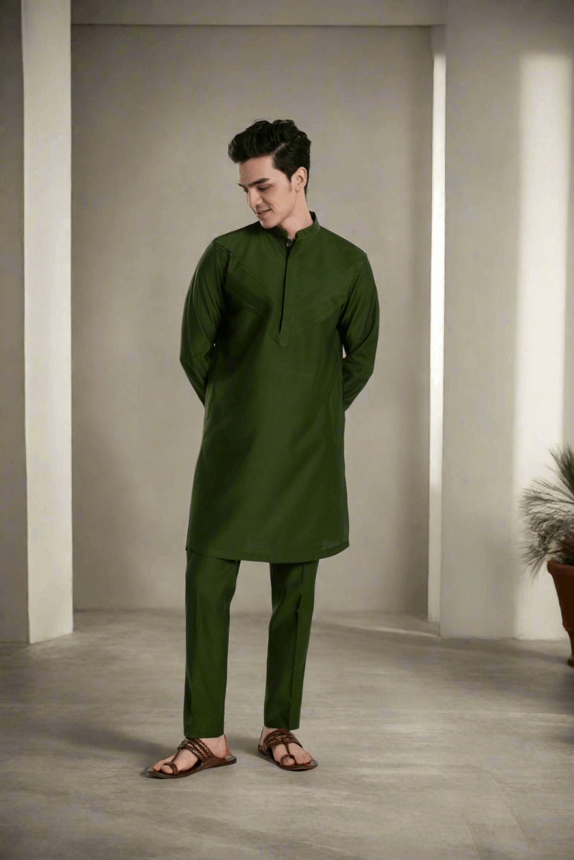 Men's Temple Pleated Mid-Length Kurta Pant Set Kurta Pant Set