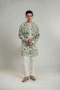 Men's Printed Mid-length Kurta Pant Set with Anchor Thread Detailing Kurta Pant Set