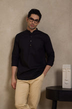 Ebony Black Short Kurta with Mandarin Collar Short Kurta Short Kurta