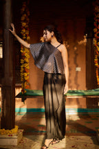 Zoya - Women's Silk One-Shoulder Dress With Drape Skirt Fusion Dhoti Skirt with Inner and Cape Fusion Dhoti Skirt with Inner and Cape