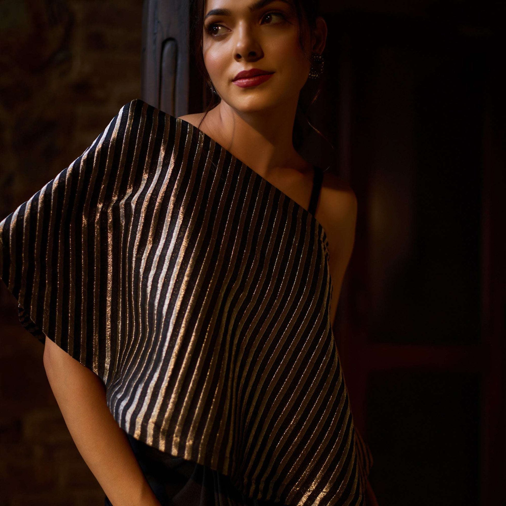 Zoya - Women's Silk One-Shoulder Dress With Drape Skirt Fusion Dhoti Skirt with Inner and Cape Fusion Dhoti Skirt with Inner and Cape